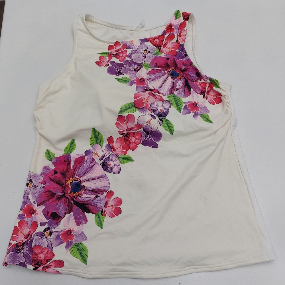 Lands End High Neck Tankini Top White Floral 16